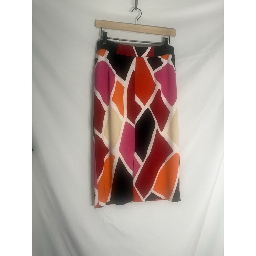 Worthington Skirt Sz 10 Colorful Midi Back Zip  Stretch /Slit Front